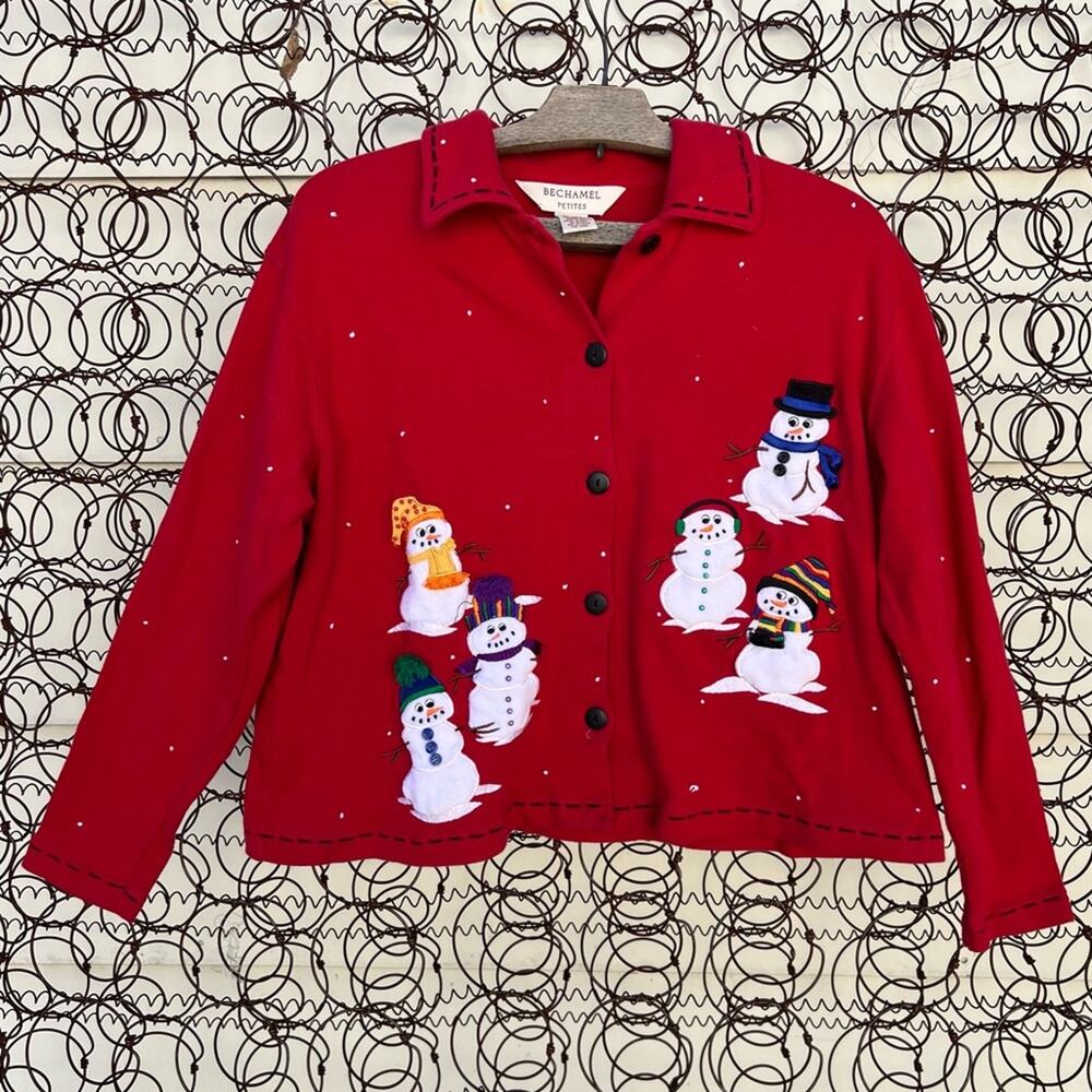 Vintage Bechamel snowman Christmas winter sweatshirt cardigan